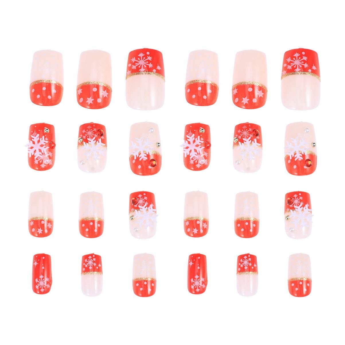 Beaupretty 24 Pieces Christmas Press on Fake Nails Artificial Fake Short Fingernails Snowflake Tips Nail Art Decoration