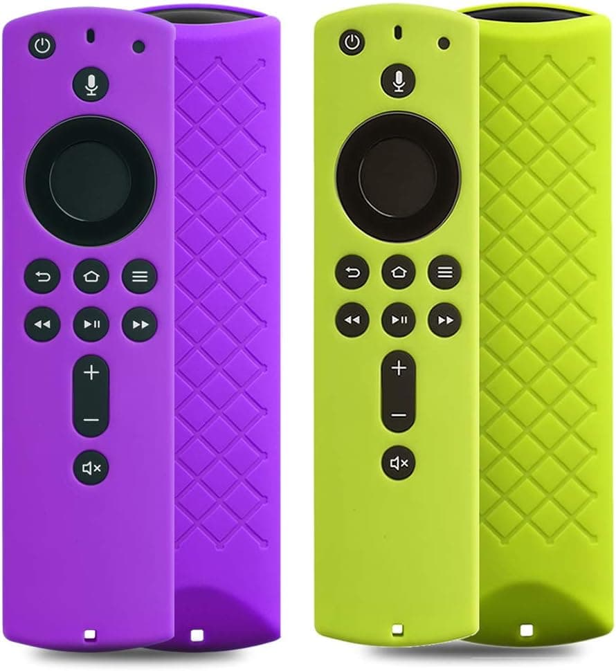 2 Pack Covers for All-New Alexa Voice Remote for Fire TV Stick 4K, Fire TV Stick (2nd Gen), Fire TV (3rd Gen) Shockproof Protective Silicone Case (Purple+Green)