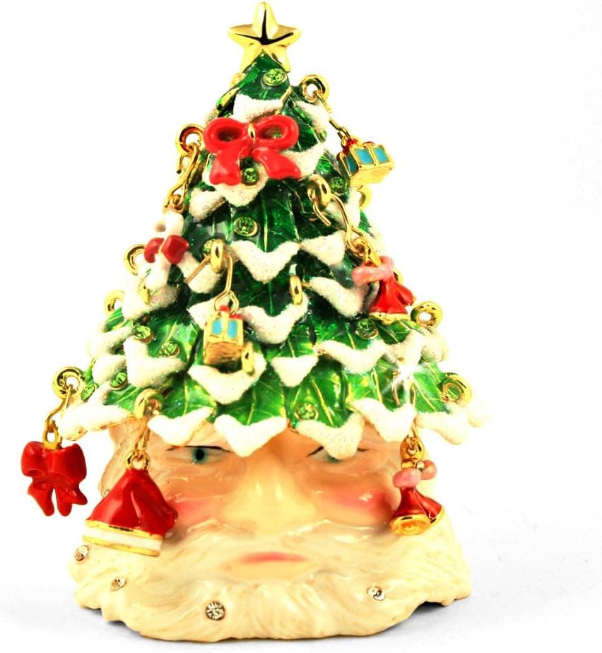 Objet D'Art Release #200 "Saint Nick" Santa Claus Christmas Tree (Decorate Your Own Tree) Handmade Jeweled Enameled Metal Trinket Box