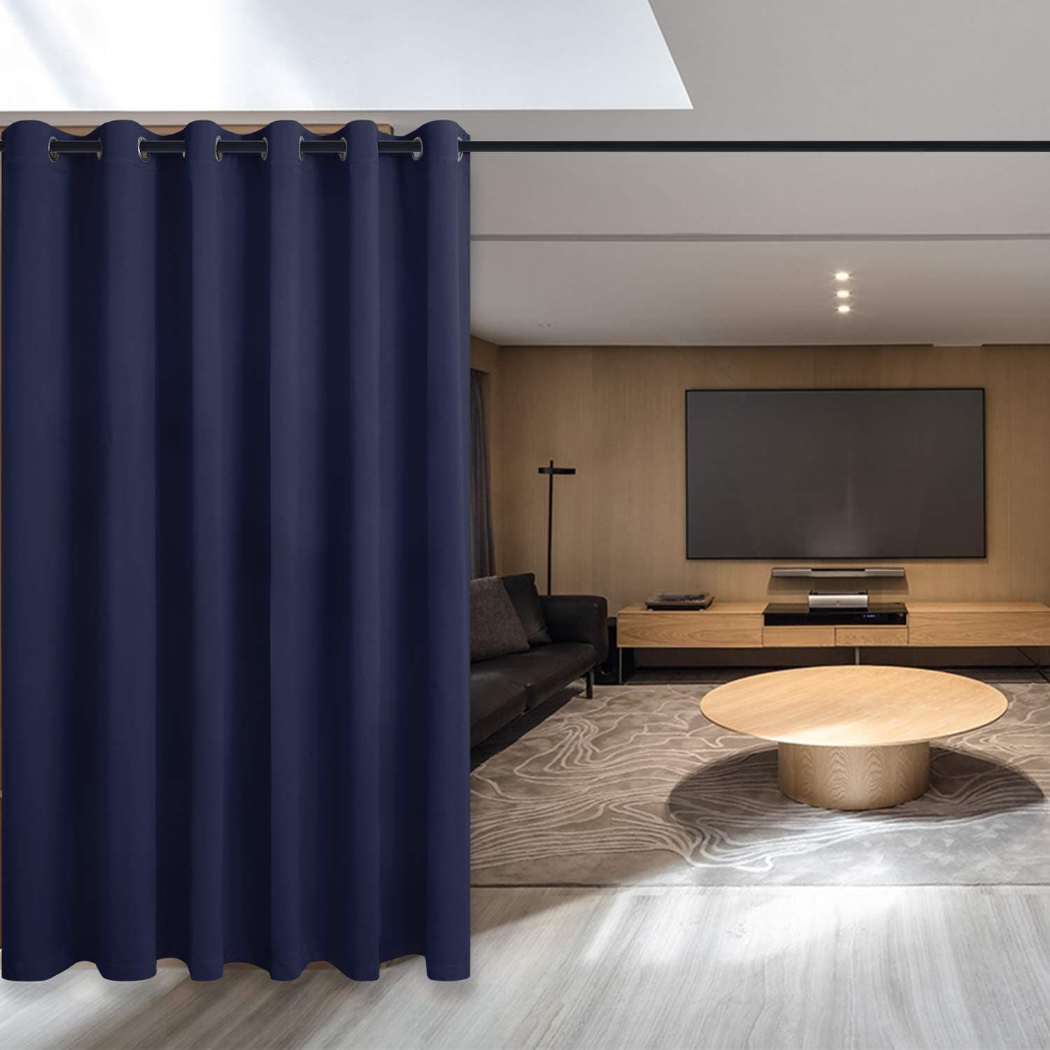 Hiasan Privacy Room Divider Curtain - Thermal Insulated Patio Sliding Door Curtain, Extra Wide Blackout Curtains for Living Room, Kids Room, Bedroom Partition, Navy Blue, 8.3 ft Wide x 7 ft Tall
