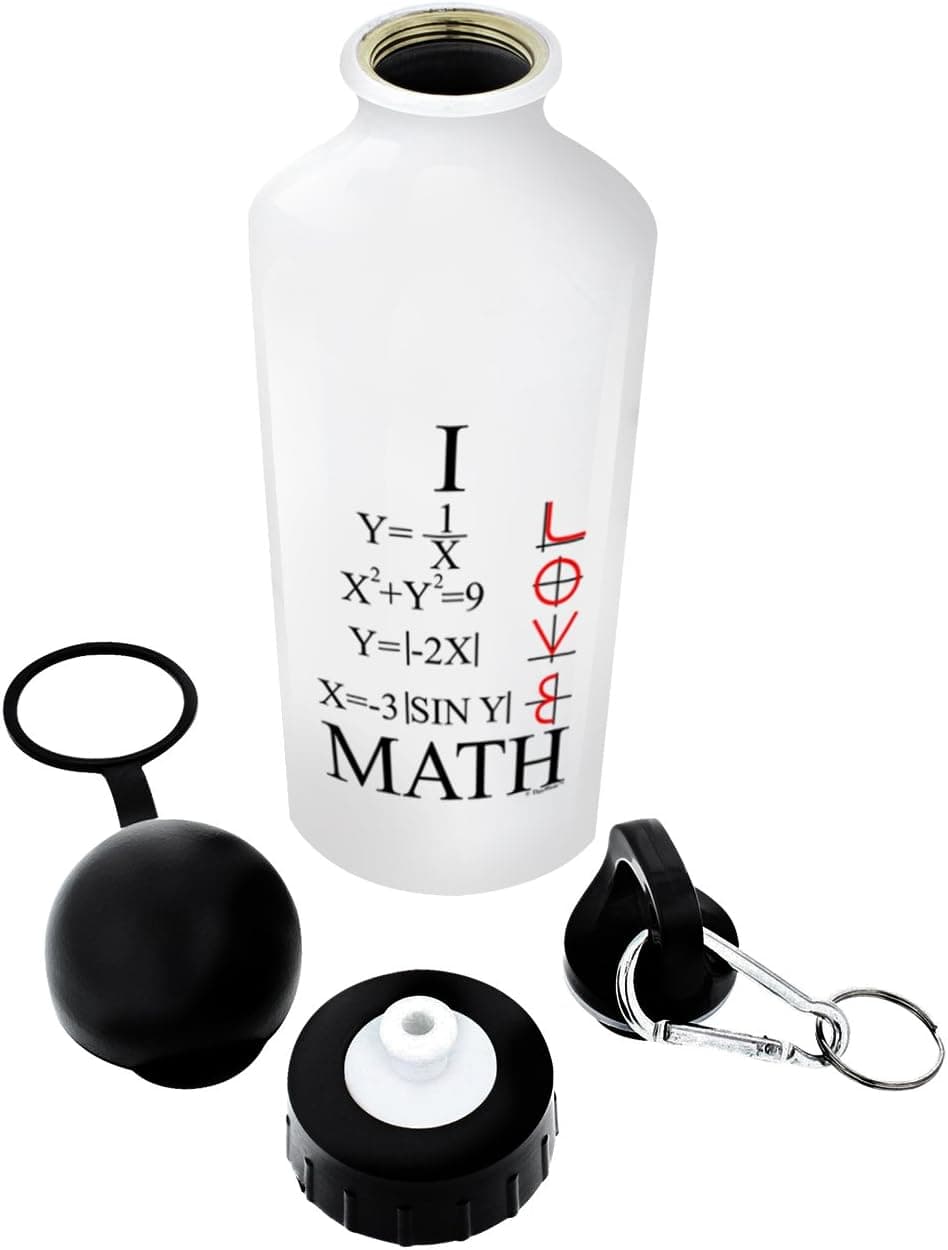 ThisWear Math Teacher Gifts I Love Math Graphs Math Student Math Major Mathlete Gifts Calculus Geometry Trigonometry Gift Aluminum Water Bottle with Cap & Sport Top White
