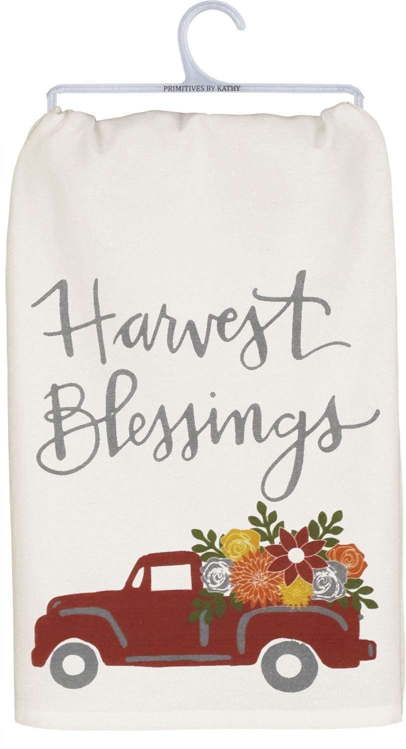 Primitives by Kathy Hand-Lettered Fall-Inspired Dish Towel, 28 x 28-Inch, Harvest Blessings