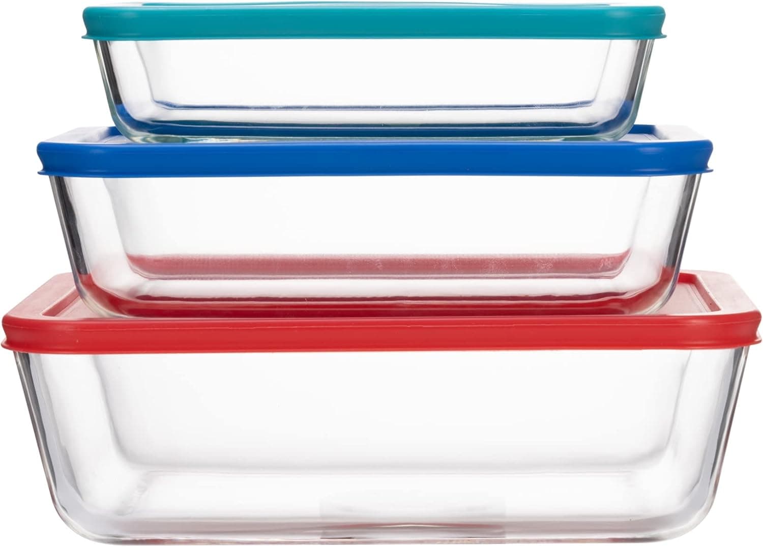 Klareware 3 Cup 6 Cup 11 Cup Rectangle Glass Food Storage Containers Stackable Meal Prep Lunch Bento or leftover salad bowls Dish w BPA Free Lids 6 Piece Multi Color Set