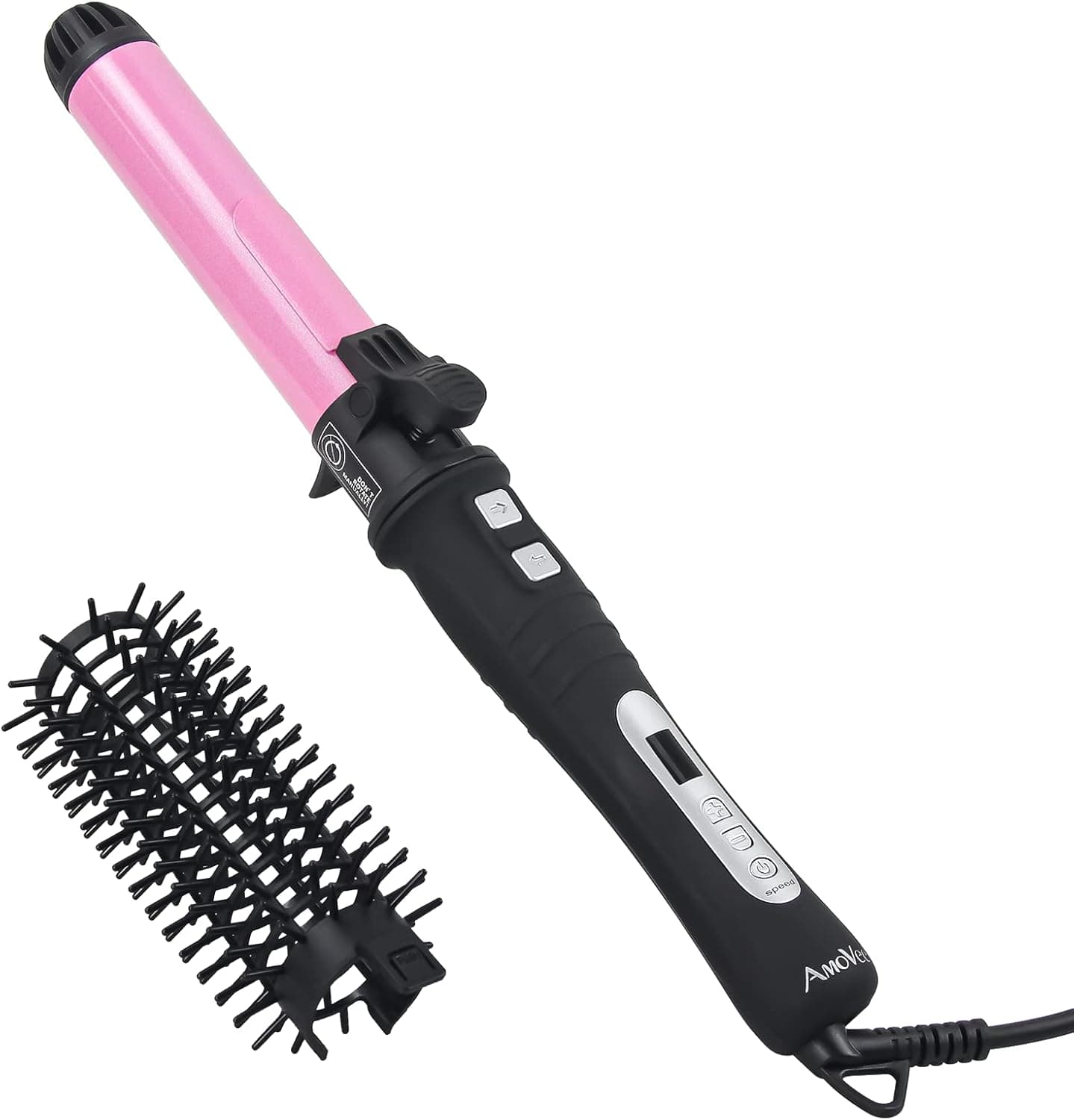 AmoVee Rotating Curling Iron, 1.25 Inch Automatic Ceramic Curling Iron, Adjustable Temps 180 °F to 410 °F, Dual Voltage, A Valentines Day Gifts for Her, Pink