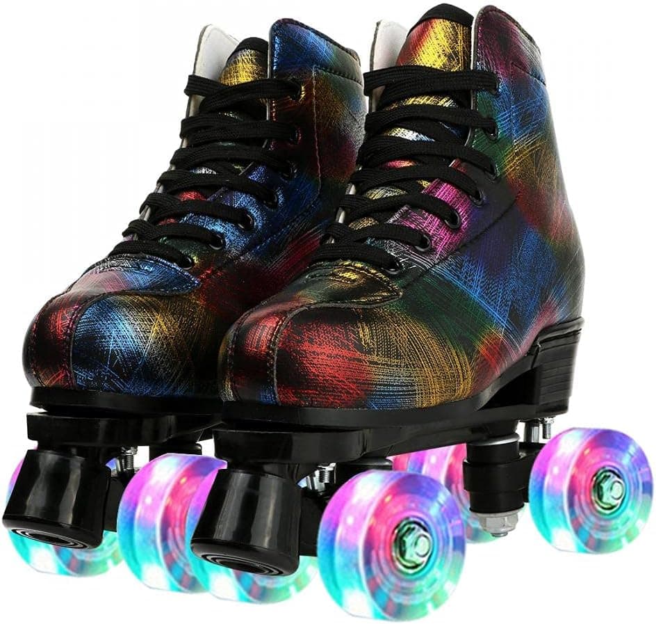 Unisex Roller Skates Double Row Four Wheels High-top Roller Skates Lightning Pattern for Beginners Womens Mens Boys and Girls