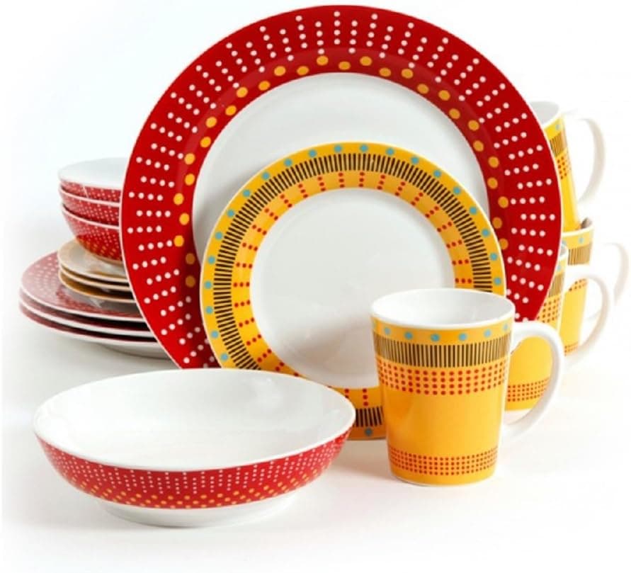 NEW! Vibrant Color Gibson Lockhart 16-piece Dinnerware, Red/Yellow Finish (Service for 4)