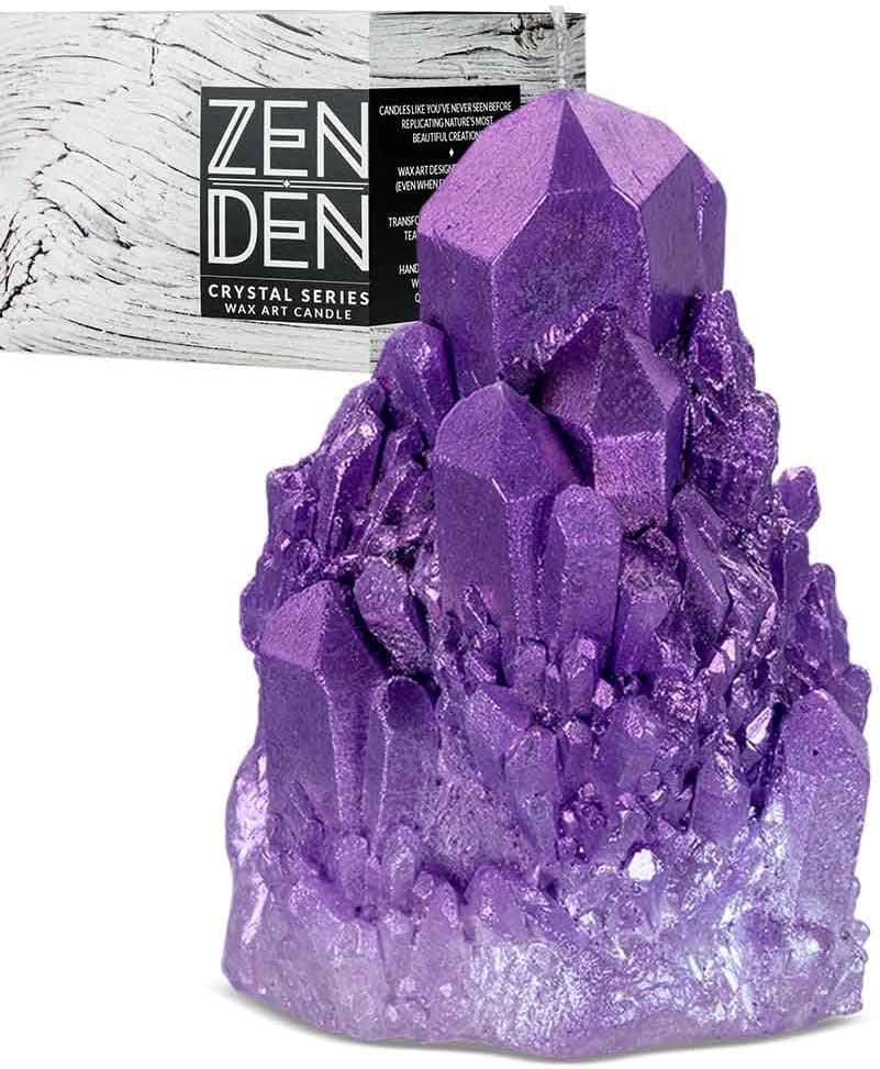 Zen Den Crystal Series - Abundance Quartz Shaped- Unscented Wax Candle - Handcrafted for Home Décor & Positive Energy (Amethyst / Purple)