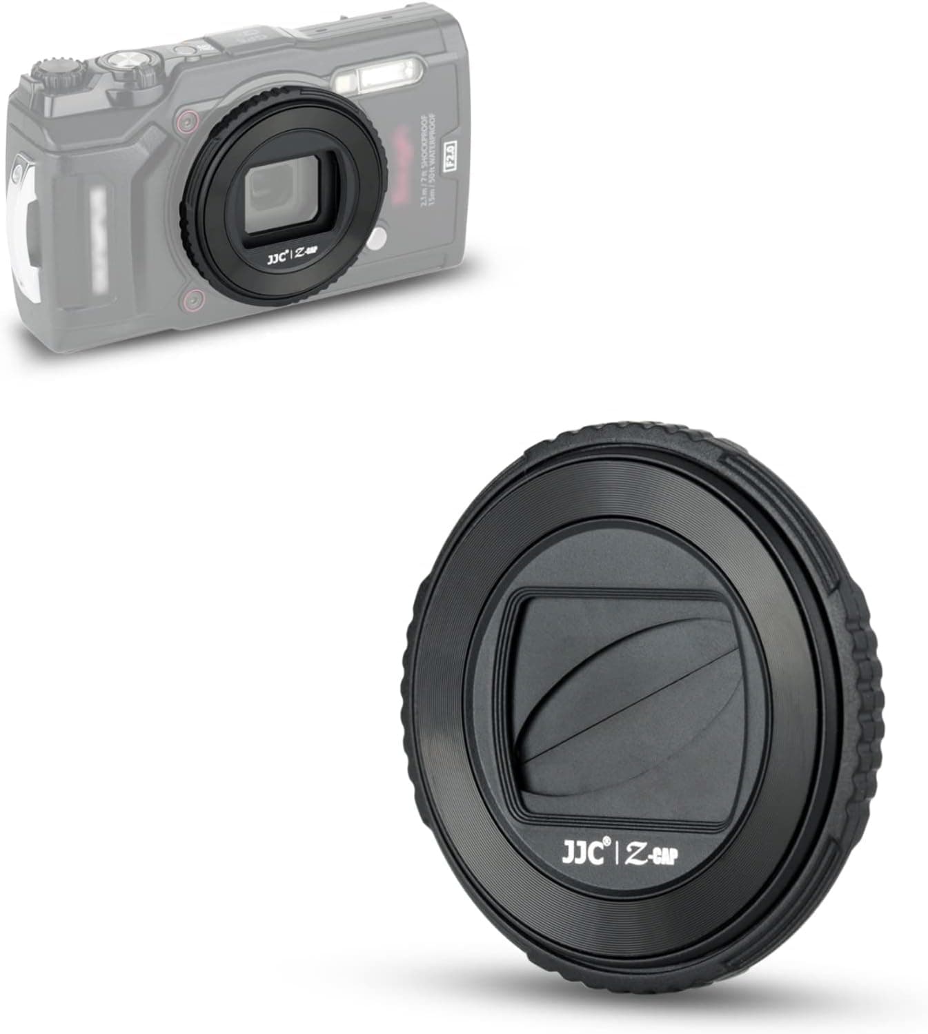 JJC LB-T01 Lens Cap Cover Protector for Olympus TG-6 TG6 TG-5 TG5 TG-4 TG4 TG-3 TG3 TG-2 TG2 TG-1 TG1 Tough Waterproof Camera, Rotate to Open or Close Leaves, Made of ABS Materials - Black