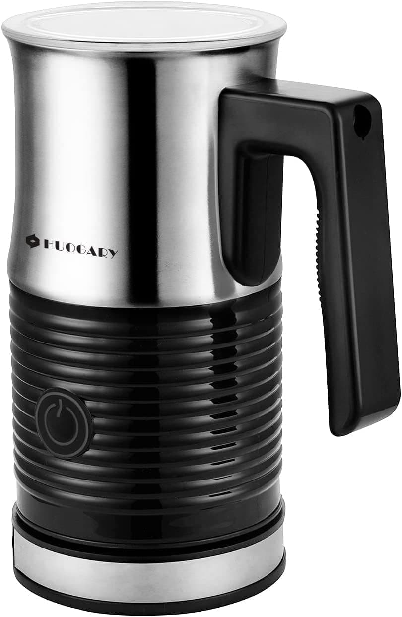 Huogary Electric Milk Frother and Steamer - Stainless Steel Milk Steamer with Hot and Cold Froth Function, Automatic Foam Maker, 120V (Black-2)