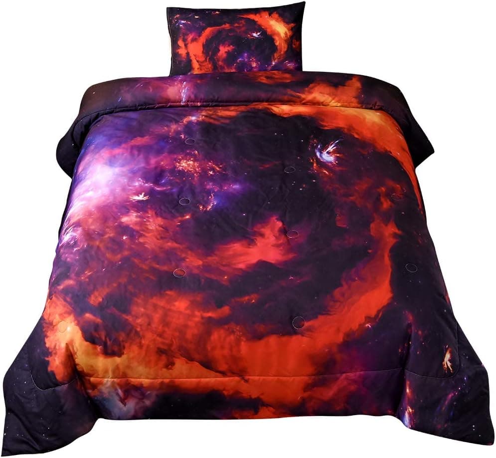 SINCETHEN 3D Galaxy Comforter Set Twin Size 2Pcs (1 Comforter + 1 Pillowcase), Outer Space Starry Sky Universe Cloud Polyester Microfiber Bedding Set for Boy Girl Teen Kid (Twin 68"x88"/Galaxy 004)