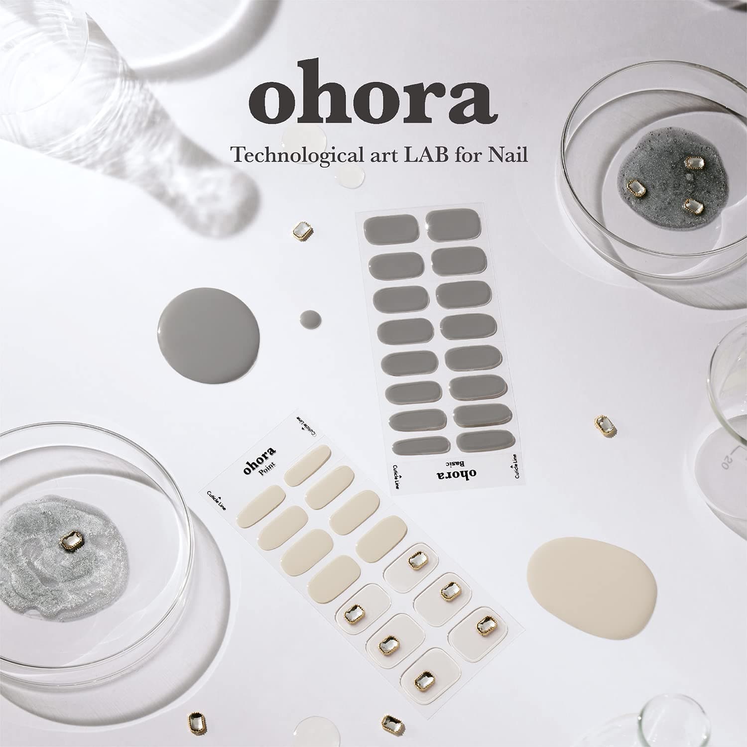 ohora Semi Cured Gel Nail Strips (N Tint Gray) - Works with Any Nail Lamps, Salon-Quality, Long Lasting, Easy to Apply & Remove - Includes 2 Prep Pads, Nail File & Wooden Stick