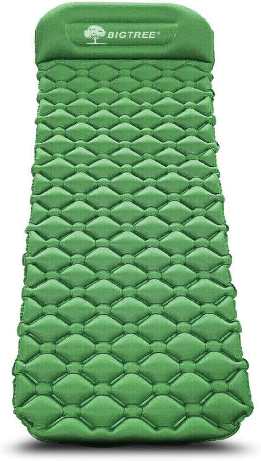 BIGTREE Camping Sleeping Pad,40D Nylon Large Air Mattress,Sleeping Pads for Backpacking, Ultralight, Inflatable& Compact Hiking Air Mattress (Green, with Pillow)