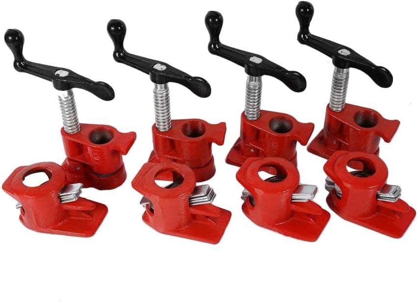 Woodworking Clamps Set, 4 Pack 3/4" Quick Release Pipe Clamp Heavy Duty Iron Wide Base Wood Clamp Set for Woodworking Workbench
