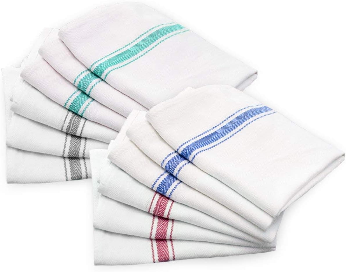 Cotton & Calm Kitchen Towels and DishCloths Sets-12 Pack Kitchen Dish Towels,15 x 25 Inches Dish Towels for Kitchen-100% Cotton Kitchen Towel-Perfeclty Used As Dish Towel,Tea Towels & Bar Towels