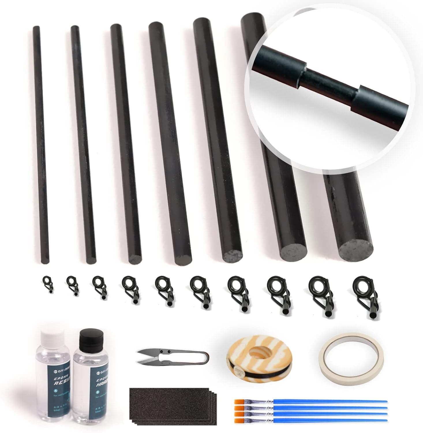 Fishing Rod Repair Kit Complete,All-in-one Supplies with Glue for Freshwater & Saltwater Broken Fishing Pole Repair with Carbon Fiber Sticks,Rod Building Epoxy Finish