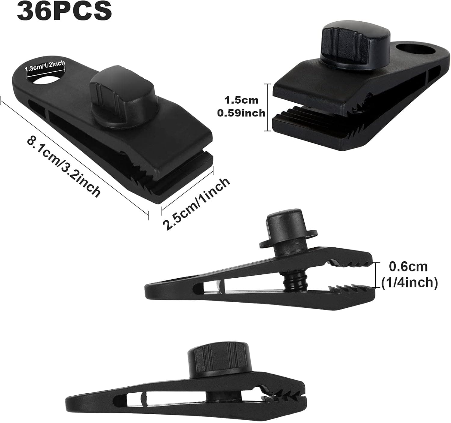 36PCS Tarp Clips Heavy Duty Lock Grip, Plastic Canvas Trap Clamps, Canvas Tent Clamps, Canvas Awnings Bungee Cord Clips, Thumb Tent Clip Clamp, Tent Fasteners for Outdoor Camping, Car and Pool Cover