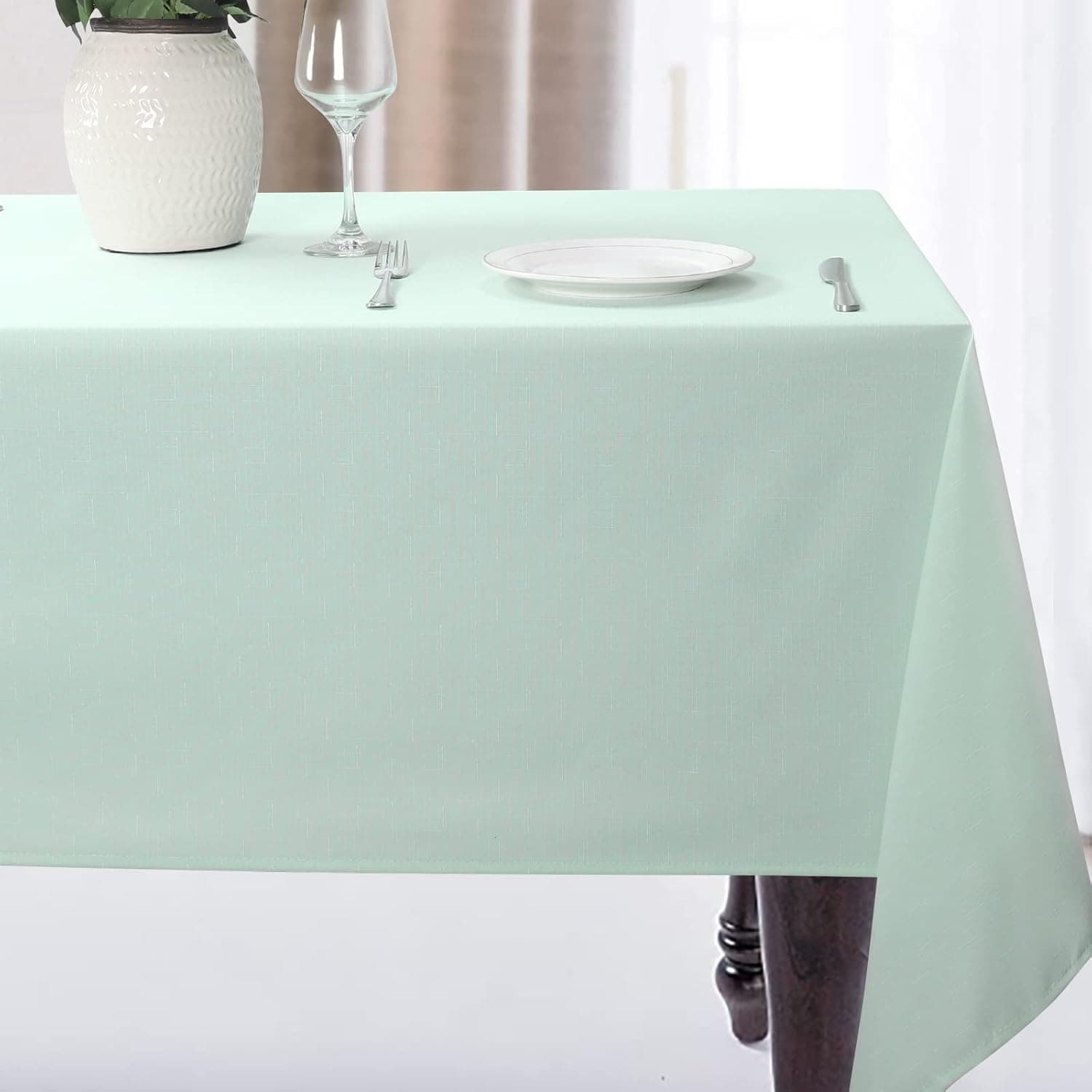 JUCFHY Rectangle Table Cloth,Linen Farmhouse Tablecloth Heavy Duty Fabric,Stain-Proof,Water Resistant Washable Table Cloths,Decorative Table Cover for Kitchen and Holiday(60x84 Inch,Light Blue)