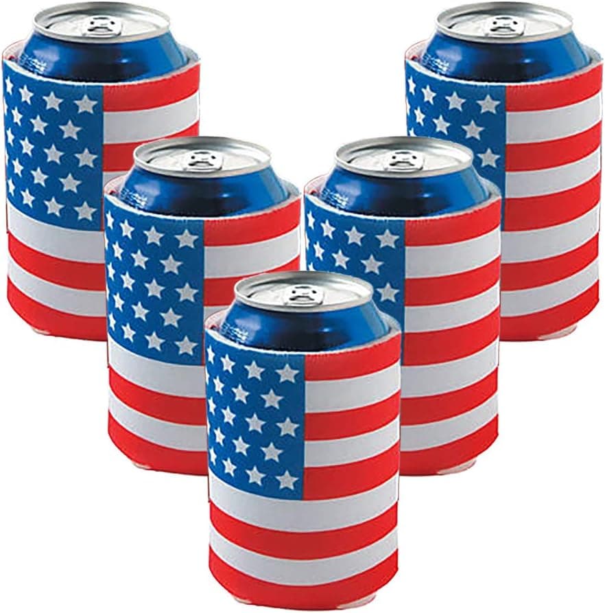 USA Flag Soda Can Covers, Stars and Stripes, Fits A 12oz Soda Can (5-Pack) (5-Pack)