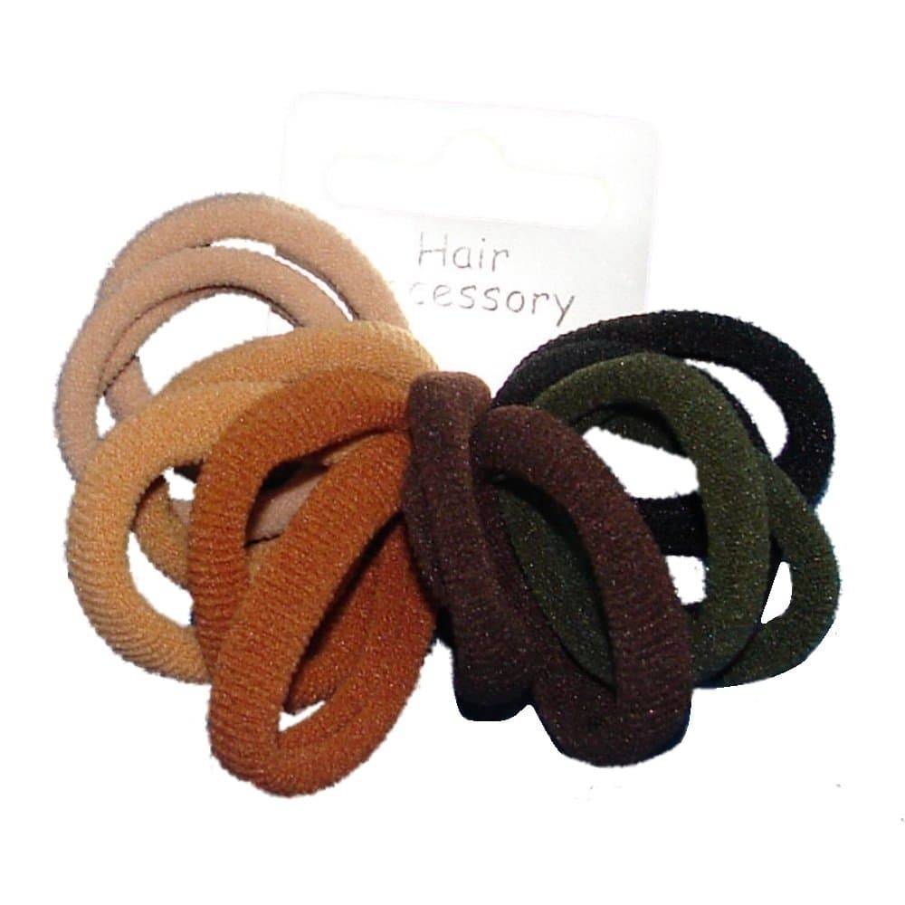 Natural Tones Small Soft Endless Fabric Hair Elastics Bobbles Hair Bands - Set of 12