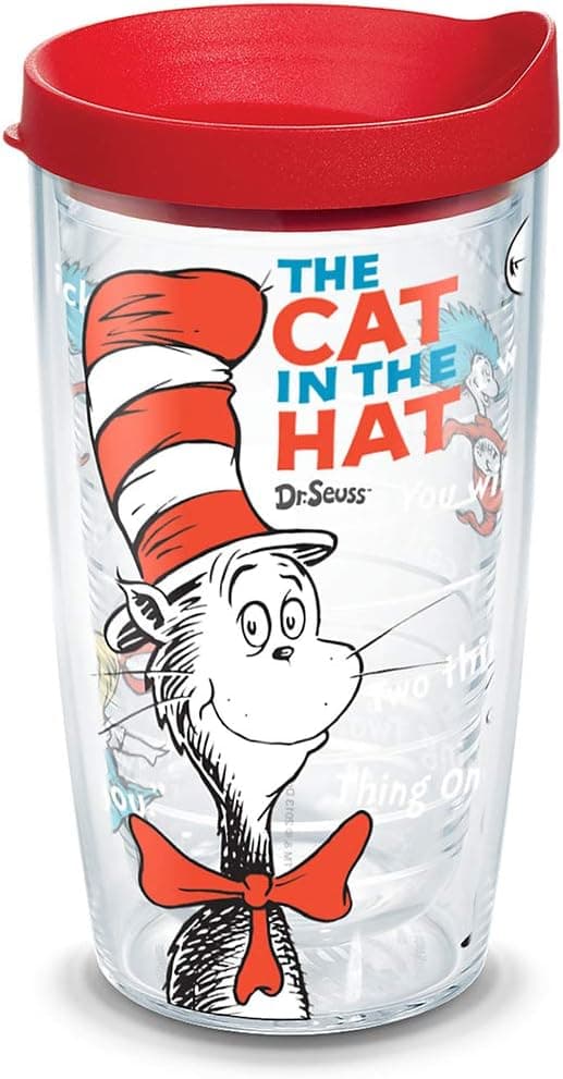Tervis Dr. Seuss - Cat in the Hat Tumbler with Wrap and Red Lid 16oz, Clear