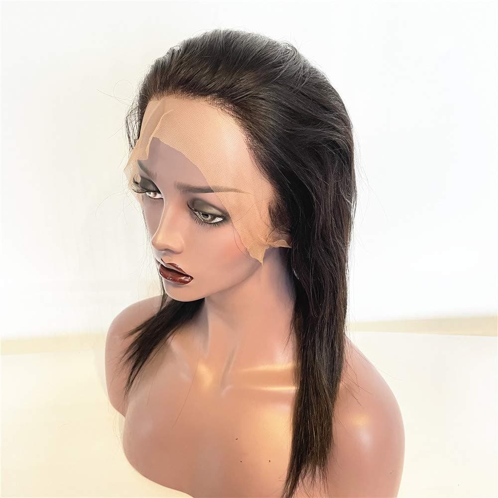 Dovie Hair 360 Glueless Lace Frontal Wig Natural Straight Brazilian Human Virgin Hair 150% Density Pre Plucked Hairline With Baby Hair Bleached Knots Natural Color (10'' 150% density, Natural Color)