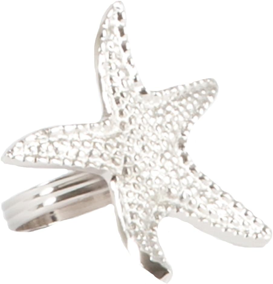 SARO LIFESTYLE 4-Piece Star Fish Design Napkin Ring, Silver