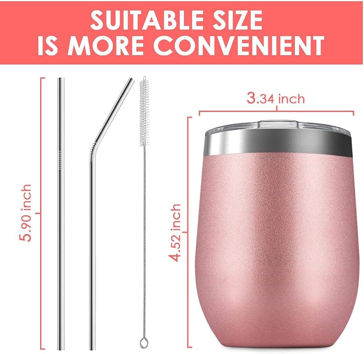 Deitybless 12oz Wine Tumbler with Lid With straw Stainless Steel Wine Tumbler Cups Double Wall Vacuum Insulated Travel Mugs Stemless Cup(Navy)