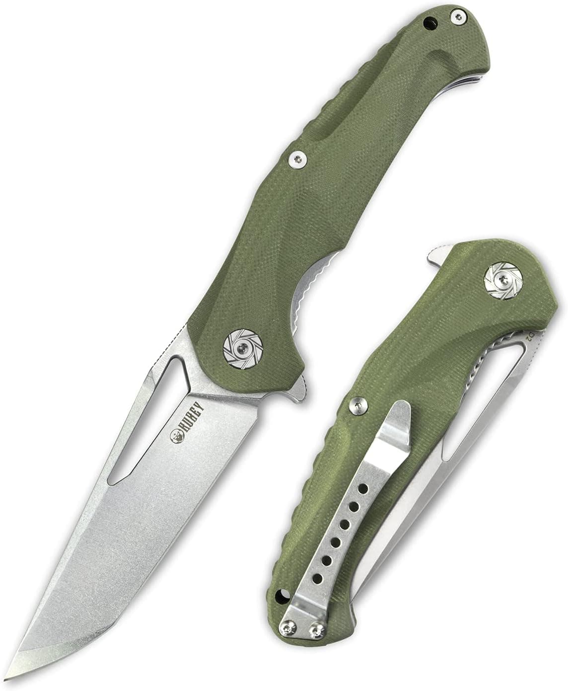 KUBEY Dugu KU210 Outdoor Folding Knife 3.58” Stonewashed D2 Blade and Strong G10 Handle with Stainless Steel Pocket Clip for Hunting Fishing and Camping (Green_)