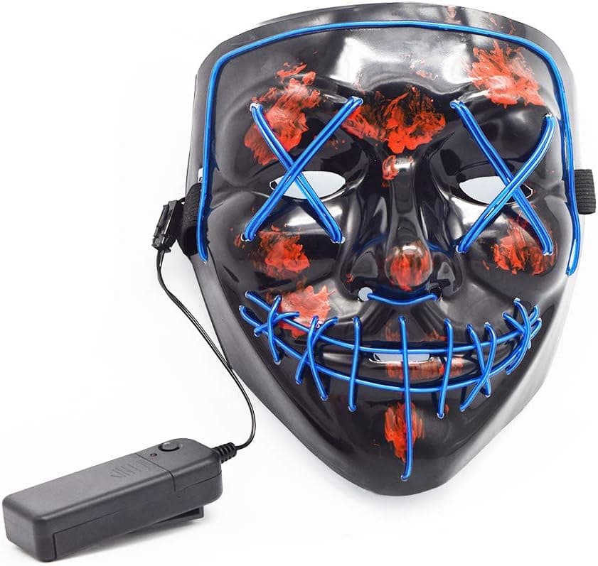 Nyicey LED Mask Halloween Scary Mask, LED Light up Frightening EL Wire Cosplay Glowing mask for Halloween Costume Masquerade Parties,Carnival,Festival Gifts (Blue)