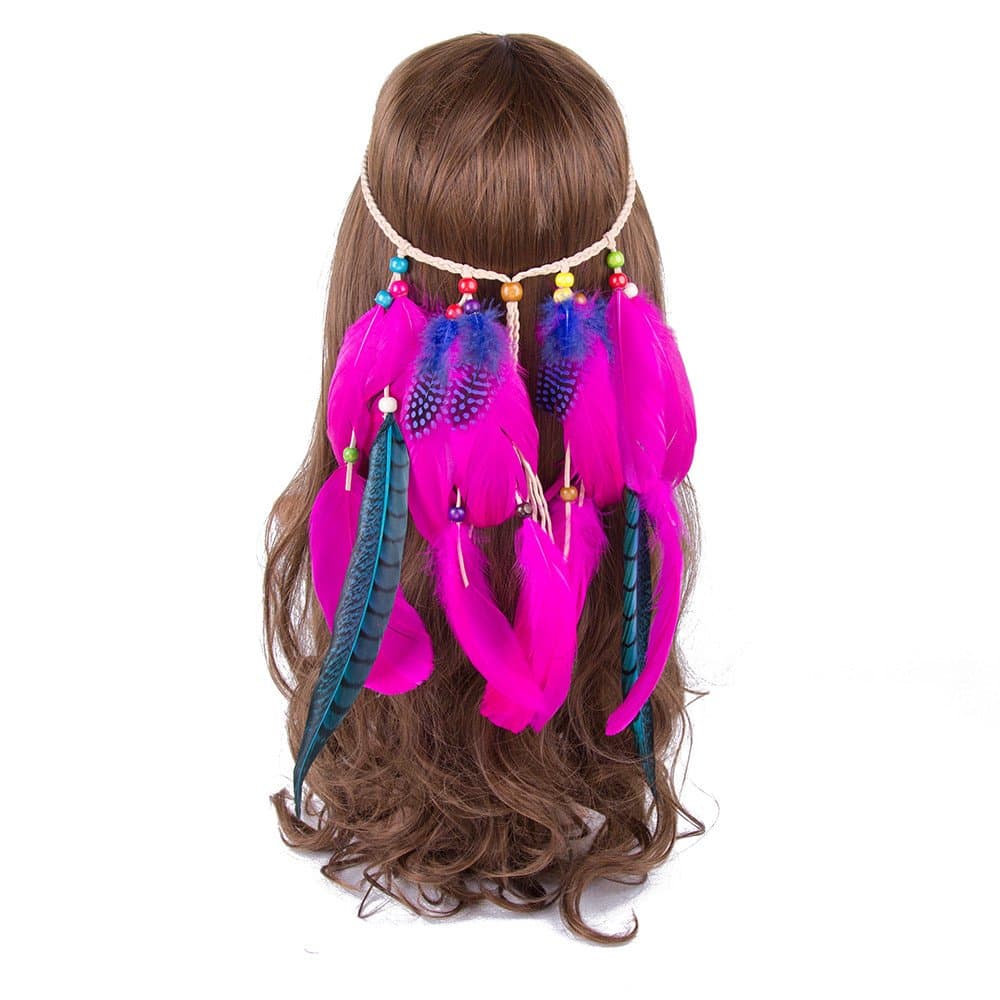 Hippie Feather Headband Boho Headdress - AWAYTR Feather Crown Festival Headband For Woman Indian Hair Accessories