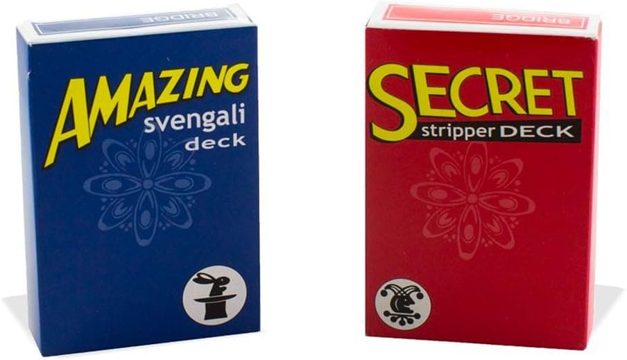 Magic Makers Amazing Svengali and Secret Stripper Deck Kit, Hundreds of Possible Tricks from Beginner to Expert in This Set (Blue Svengali and Red Stripper)