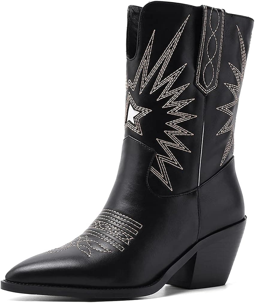 SO SIMPOK Women Classic Cowgirl Boots Ladies Retro Ankle Boots Comfort Embroidered Western Short Boots