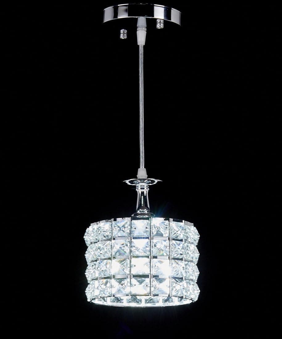 Diamond Life 1-light Chrome Finish Metal Shade Crystal Chandelier Hanging Pendant Ceiling Lamp Fixture, #8338