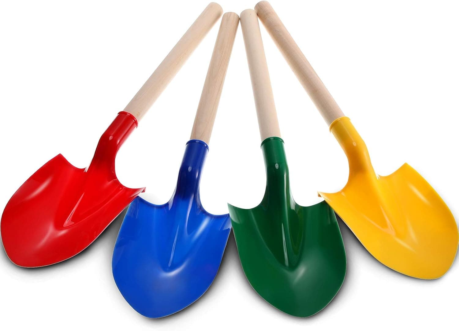 4 Pieces Beach Spades Sand Shovels for Kids Mini Wooden Sand Beach Shovels Plastic Spades Wooden Handle Red Blue Yellow Green Present Set for Boys Girls