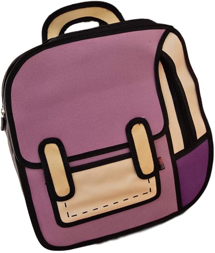 3D Style 2D Drawing Cartoon Bag Comic From Cartoon Paper Bag PU Leather Messenger Chain Shoulder Bags (Purple)