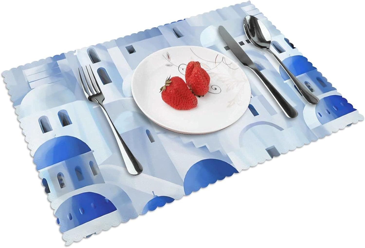 Santorini Island in The Greece Heat Resistant Placemats Decoration for Kitchen Dining Table 18 x 12 Inch Non-Slip Place Mats Washable Rectangle Table Mat Set of 4