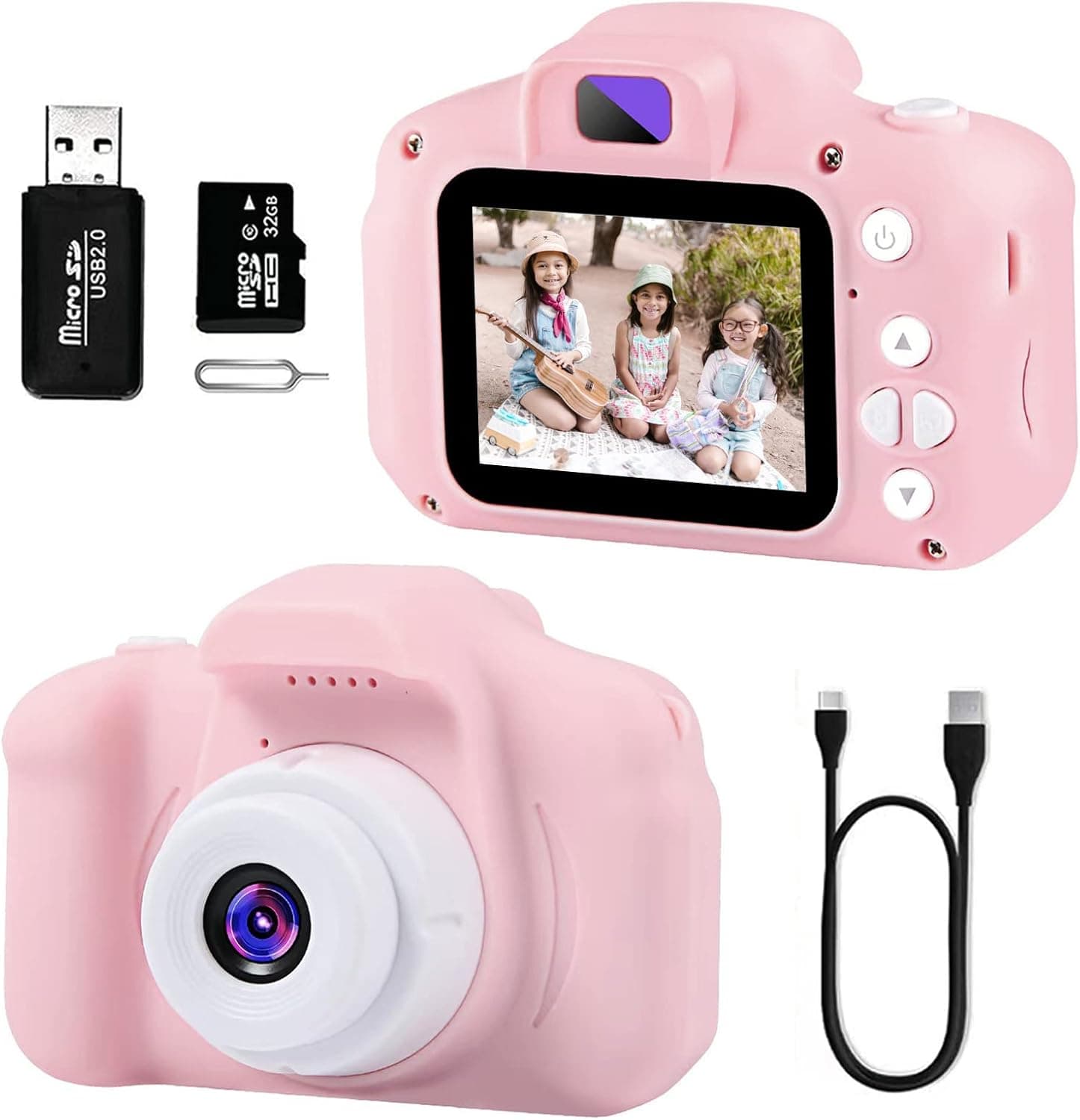 Nynicorny Kids Camera, Children Digital Cameras Toddler Tiny Cameras Toy for 3 4 5 6 7 8 Year Old Boys Girls Mini Child Video Record Camera with 32GB SD Card for Christmas Birthday Gifts (Pale Pink)