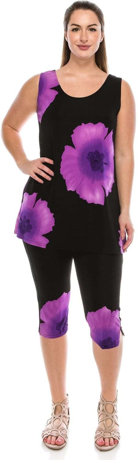 Jostar Women's 2 Piece Set – Stretchy Sleeveless Tank Top and Capri Pants with Side Slit Casual Outfit