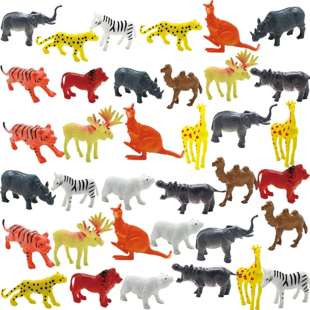 CAMIRUS Safari Animals Figures, 36PCS Mini Jungle Animals Toys Realistic Plastic Animals Figurines Wild Figurines Miniature for Kids Toddlers Educational Playsets Cake Topper