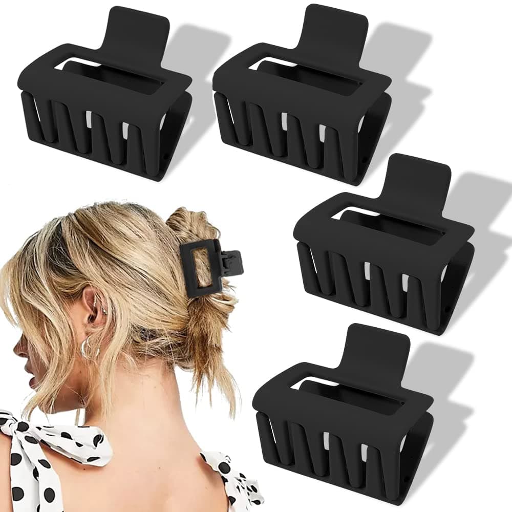 Ahoney 4 Pack Black Hair Clips for Thin Hair 2" Matte Hair Clips Small Hair Claw Clips for Thick Hair Cute Hair Clips for Women
