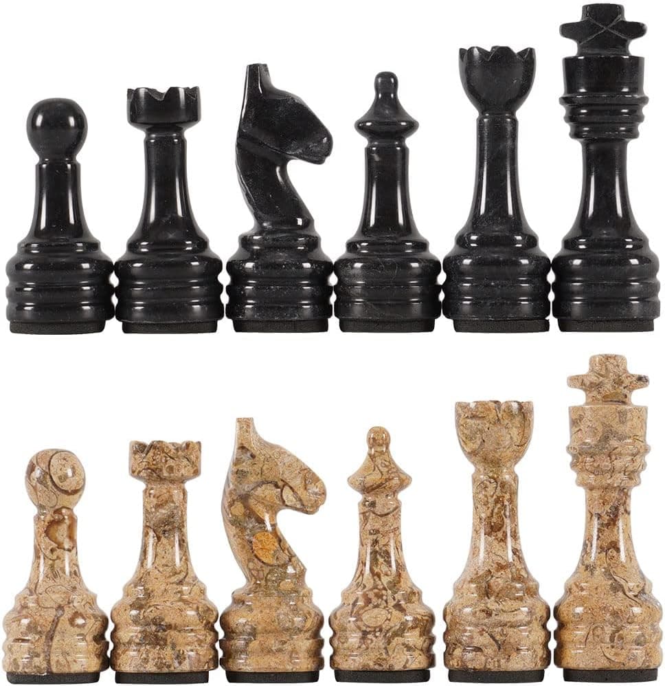 RADICALn Marble Big Board Games Complete Black and Coral Chess Figures - Suitable for 16-20 Inches Chess Board - Antique 32 Chess Figures Set - Completely Marble Handmade Non-Wooden Chess Pieces