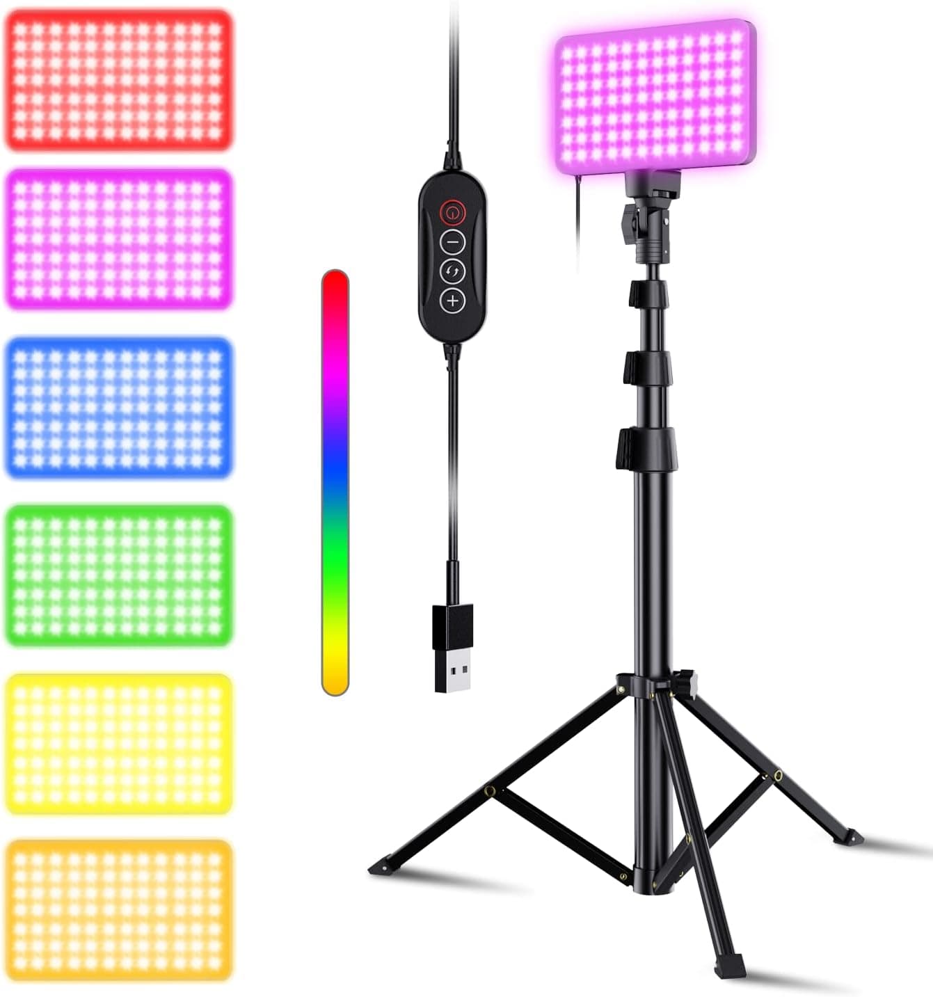 Fugetek 52" RGB LED Photography Video Light, 77 RGB Beads, All Aluminum Tripod, Unique Light Modes, Inline Contoller, USB Powered, Portable, Adjustable, 14 Colors, Game Streams, YouTube