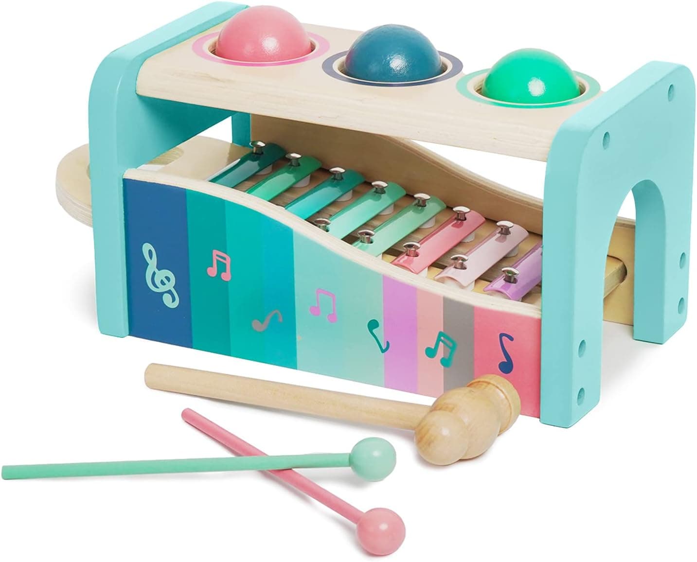 Musical Pounding Toy for Educational Play, Wooden Montessori Baby Musical Toys with Hammer and Slide Out Xylophone for Toddlers