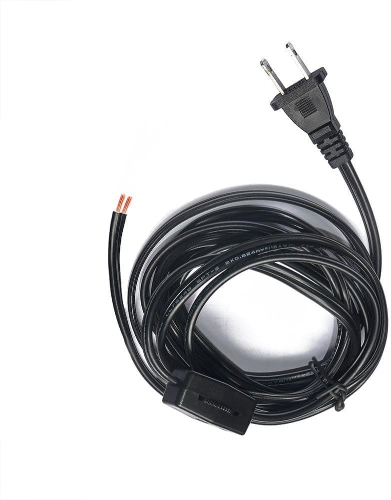 Eumyviv 9.85 Feet Plug Wire Kit Indoor Power Extension Cord with On Off Switch (110-300V/18AWG/105℃), 2 Prong Cable Strip Outlet Saver Appliance Extension Cord Connector (A00003 Black)
