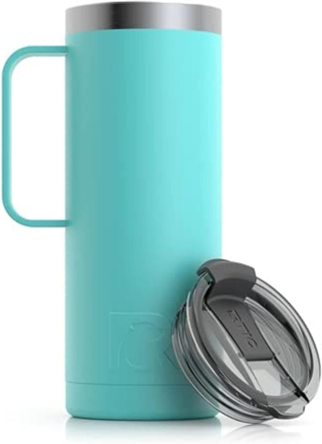 RTIC 20 oz Coffee Travel Mug with Lid and Handle, Stainless Steel Vacuum-Insulated Mugs, Leak, Spill Proof, Hot Beverage and Cold, Portable Thermal Tumbler Cup for Car, Camping, Teal