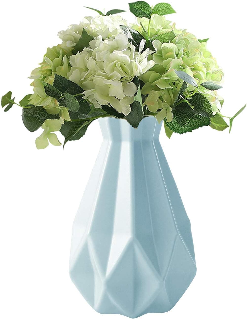 WEMEYOU Vase for Flowers, Ceramic Look Plastic Vase for Home Decor, Living Room, Table(Blue)