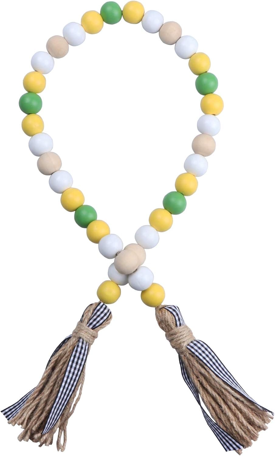 FERGRELM JOTFA Lemon Wood Bead Garland, Rustic Farmhouse Lemon Wooden Bead Garland with Jute Rope Plaid Tassel for Spring Summer Natural Country Home Décor