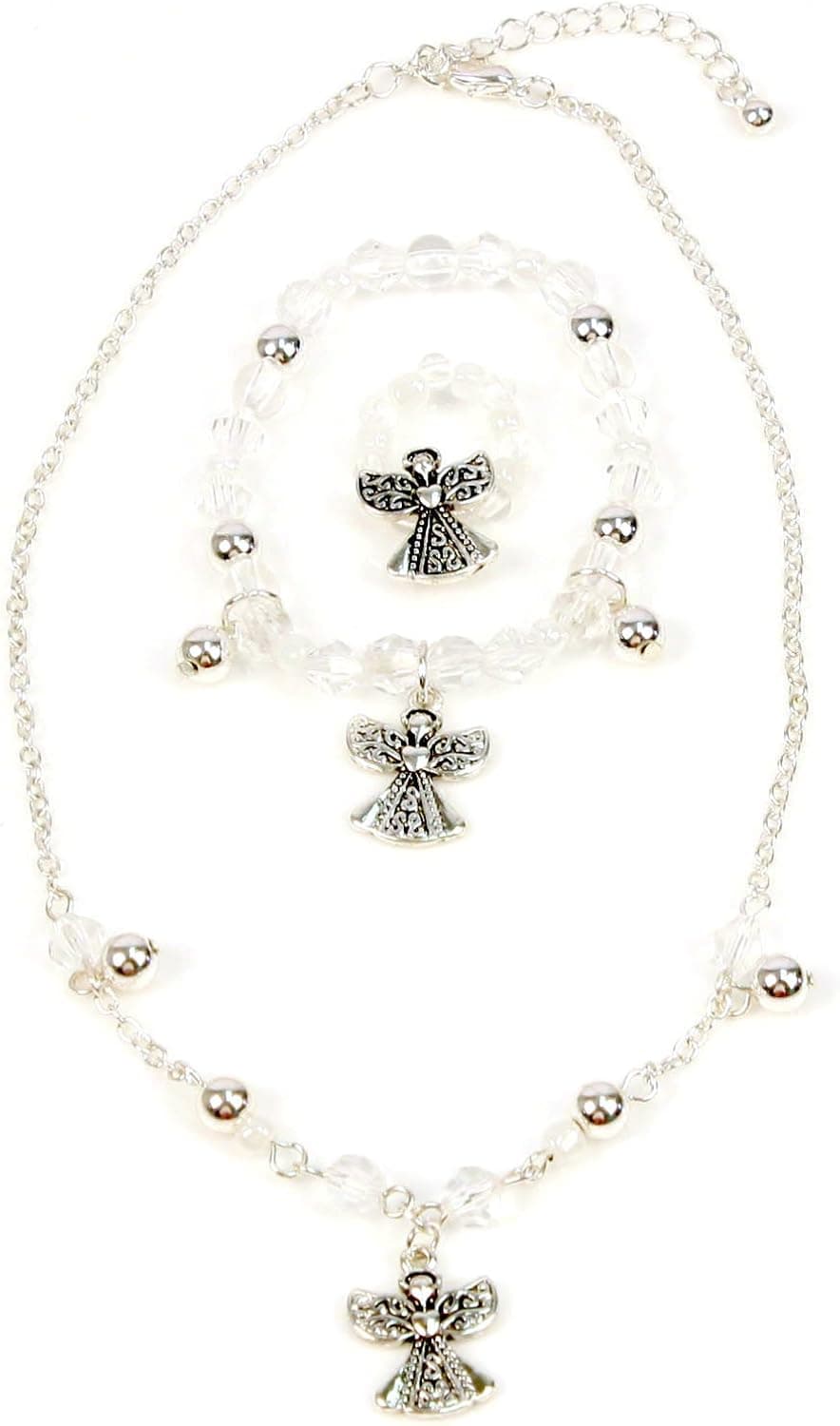 3pc Flower Girl Kids 4-9 Wedding Party Jewelry Set Necklace Bracelet Ring Angel