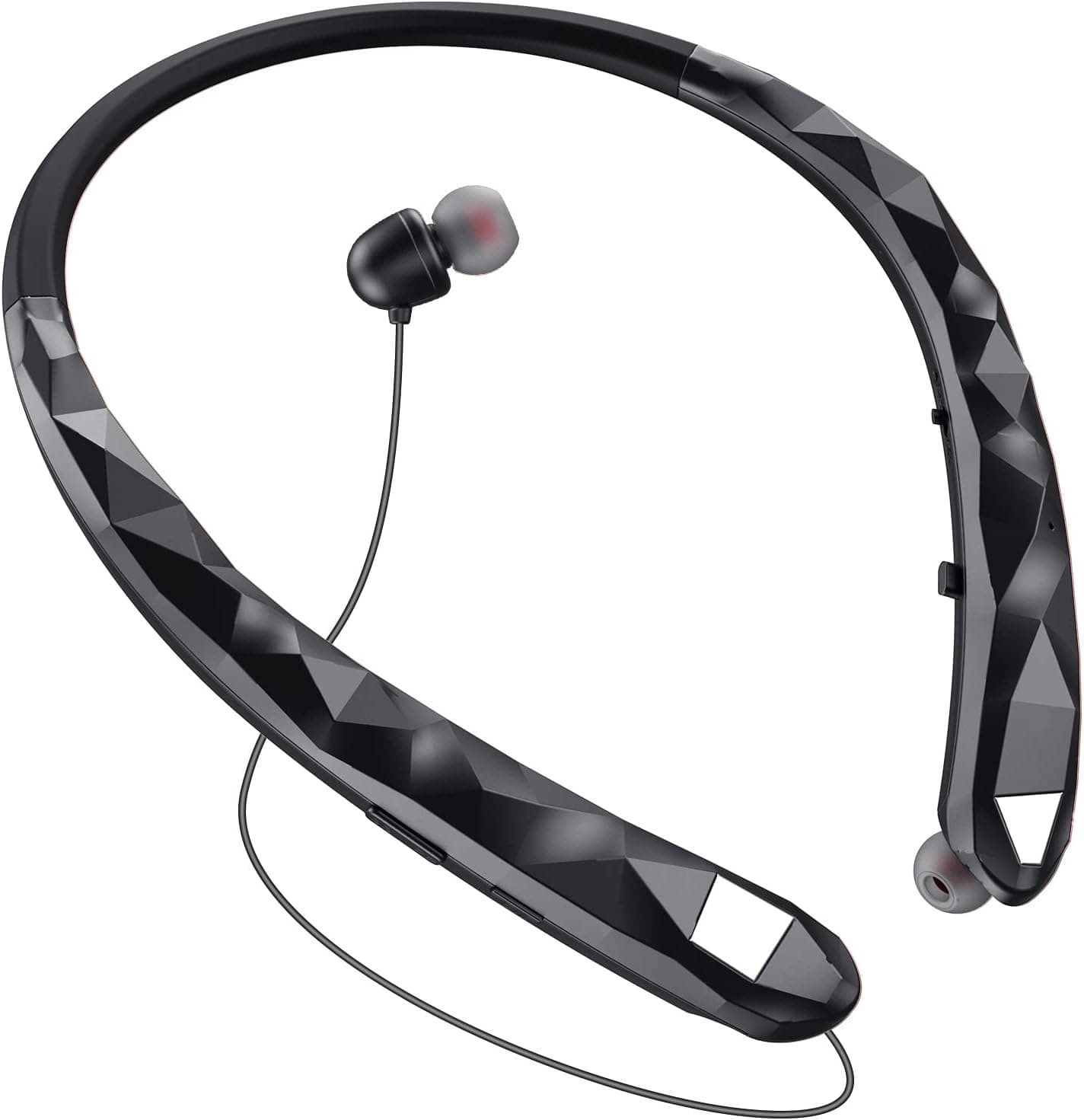 Neckband Bluetooth Headphones, Around The Neck Wireless Headphones w/Noise Canceling Mic & Retractable Earbuds, Stereo Bluetooth Headset for Call & Music, Compatible w/Cellphones,PC,Tablet (Black)