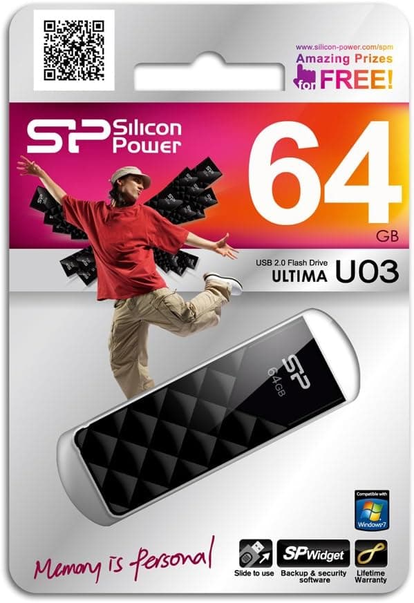 Silicon Power Ultima U03 64GB USB 2.0 Flash Drive, Black (SP064GBUF2U03V1K)
